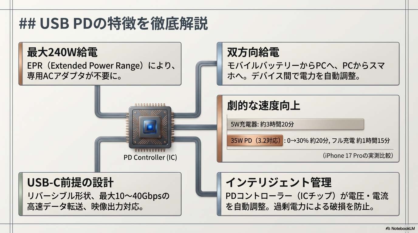 USB PDの5つの特徴を示す図解