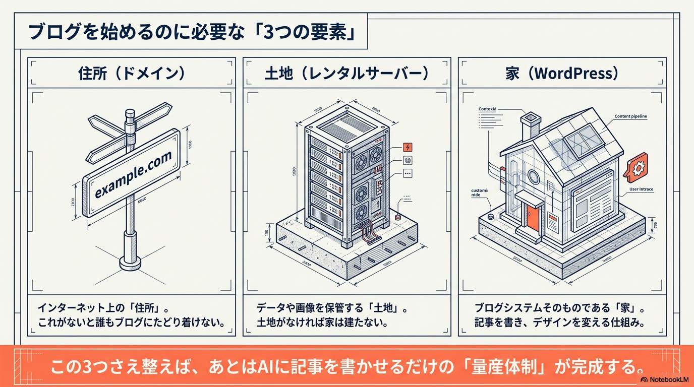 ブログを始めるのに必要な3つのもの ドメイン レンタルサーバー WordPress