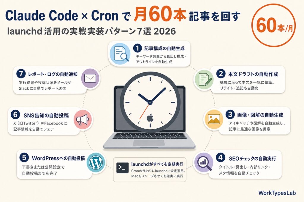 Claude Code と Cron 7パターンが orbiting する月60本実装ビジュアル