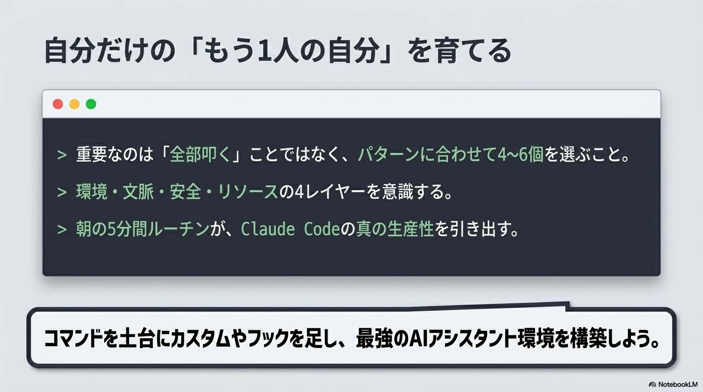 Claude Code 朝5分の起動ルーチンが1日の生産性を決めるまとめスライド
