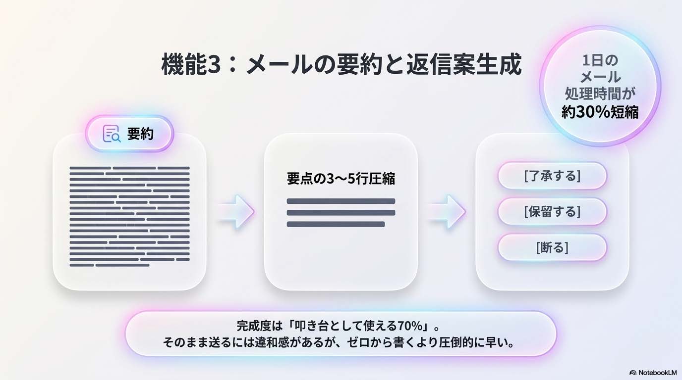 Apple Intelligence機能3 メールの要約と返信案生成