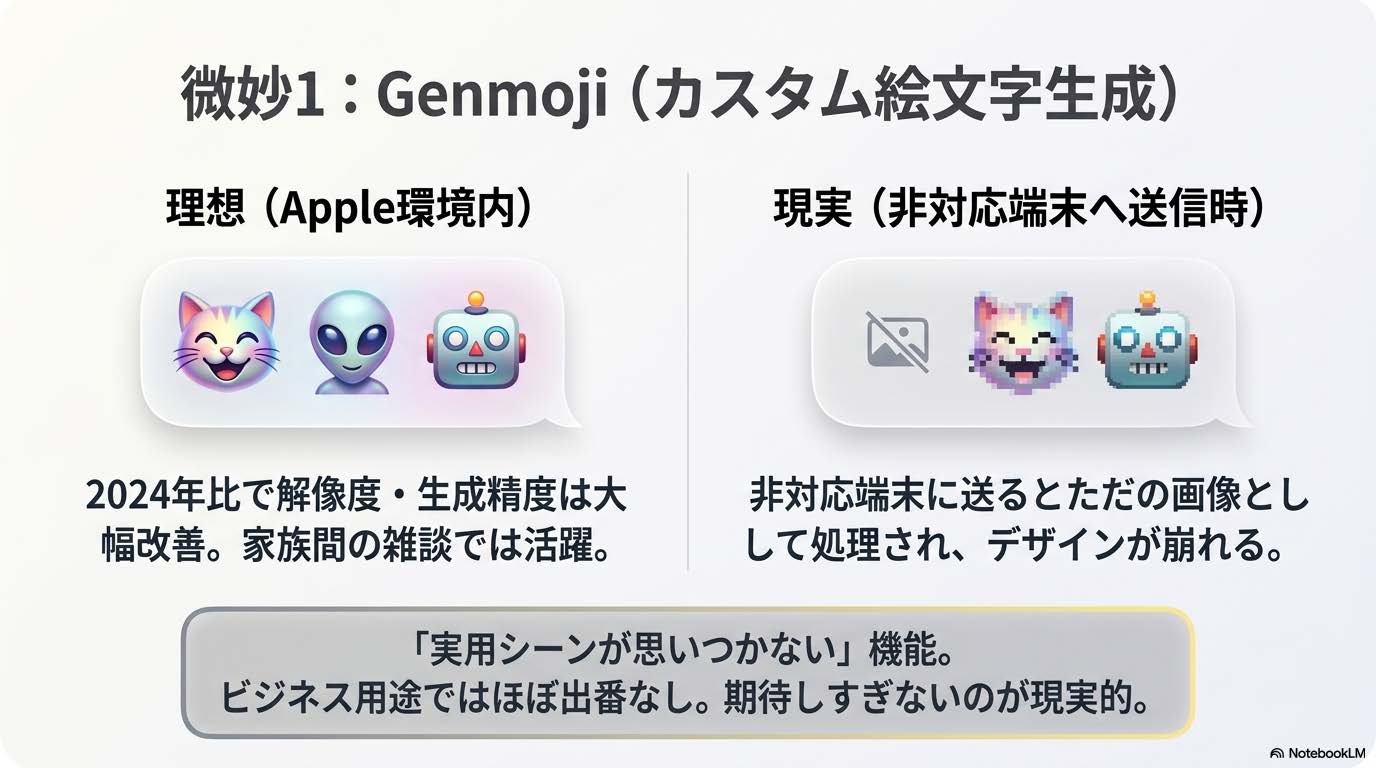 Apple Intelligence微妙1 Genmoji カスタム絵文字生成