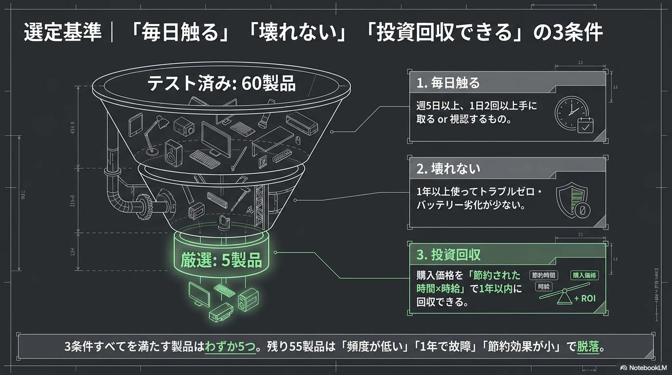 60製品から5製品に絞った3つの選定基準