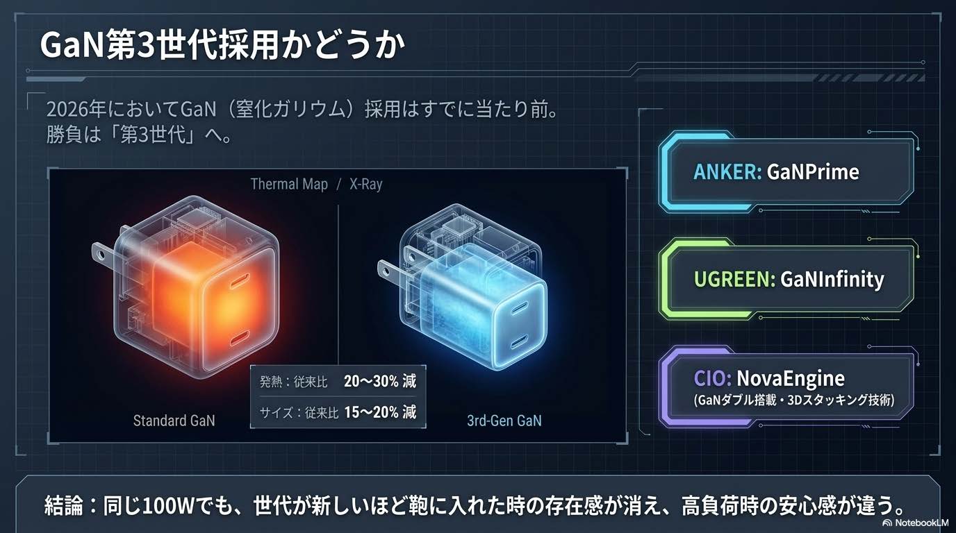 2. GaN第3世代（GaNPrime / GaNInfinity / NovaEngine）採用かどうか