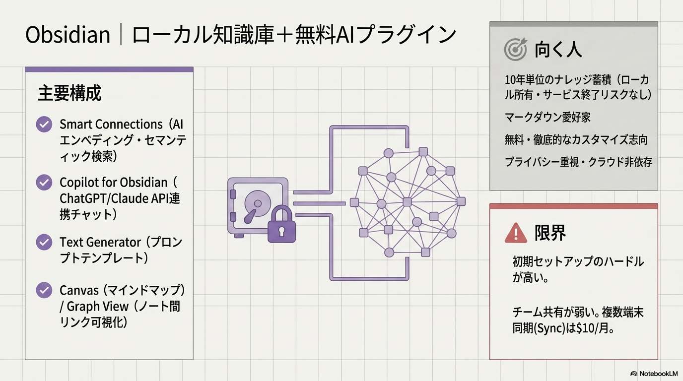Obsidian - ローカル知識庫+無料AIプラグイン（Smart Connections/Copilot/Text Generator/Canvas/Graph View）
