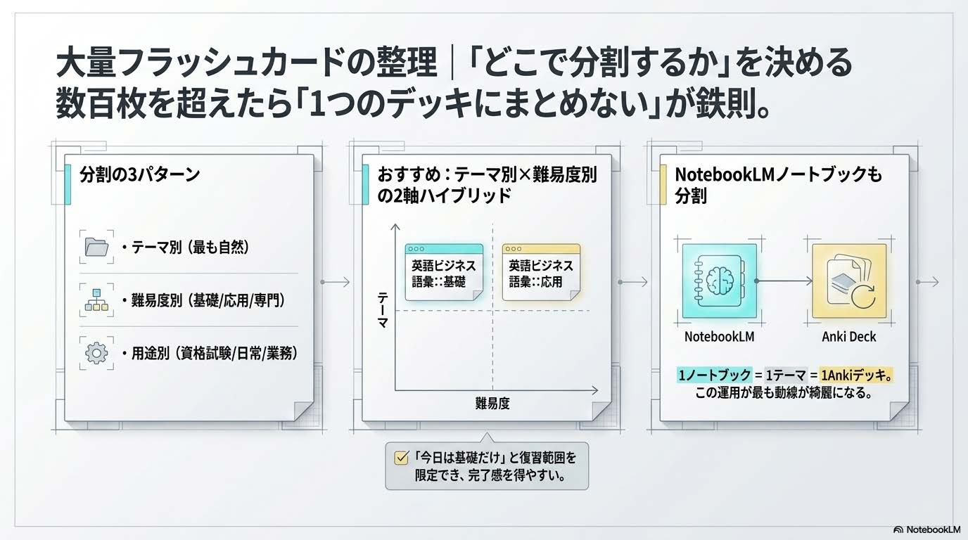 大量フラッシュカードの整理 - テーマ別×難易度別のデッキ分割パターン