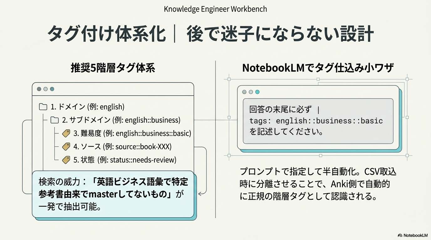 Ankiタグ付け体系化の5階層設計（ドメイン・サブドメイン・難易度・ソース・状態）