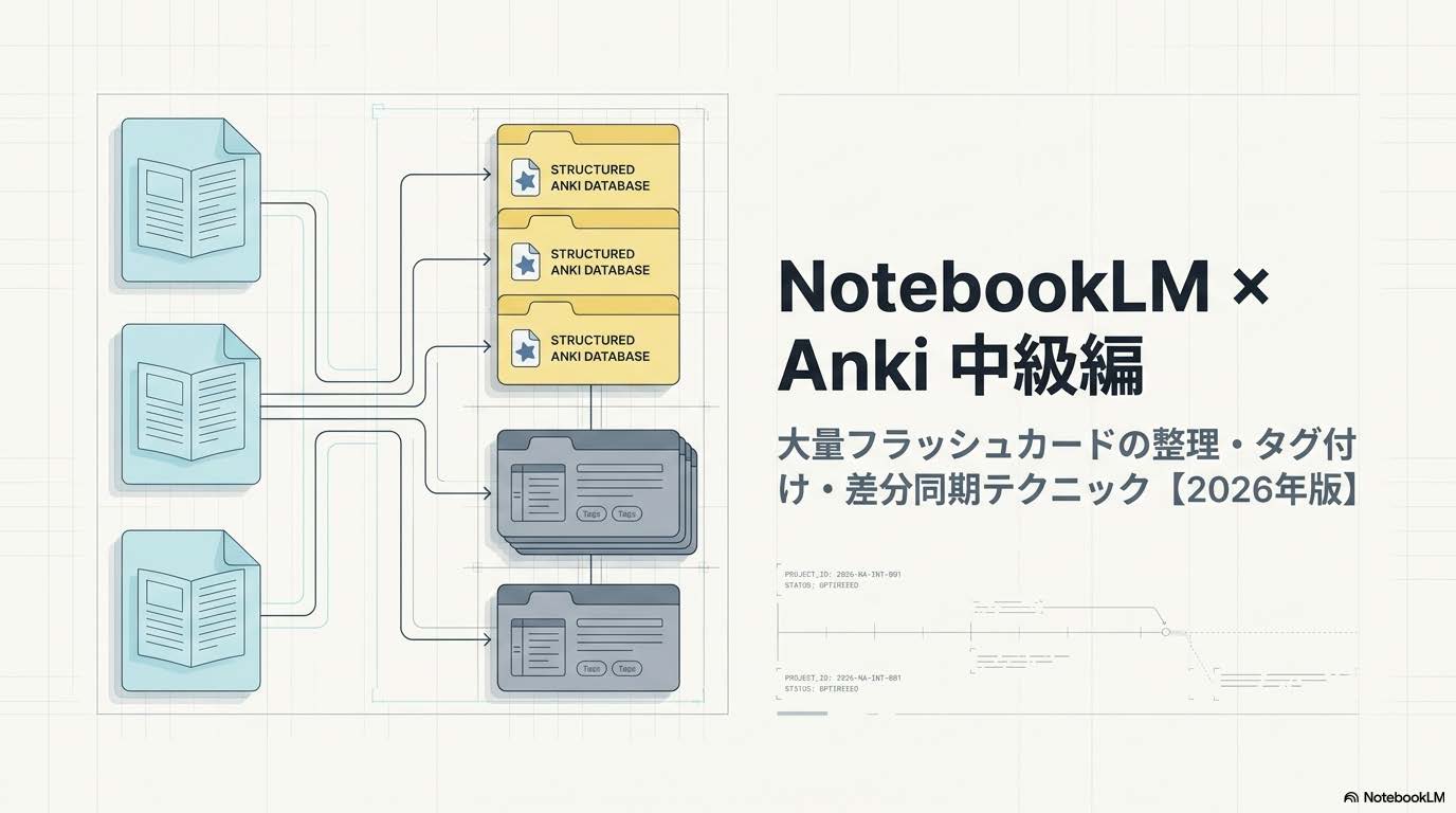 NotebookLM × Anki 中級編 大量フラッシュカード整理・タグ付け・差分同期テクニック 2026年版のアイキャッチ