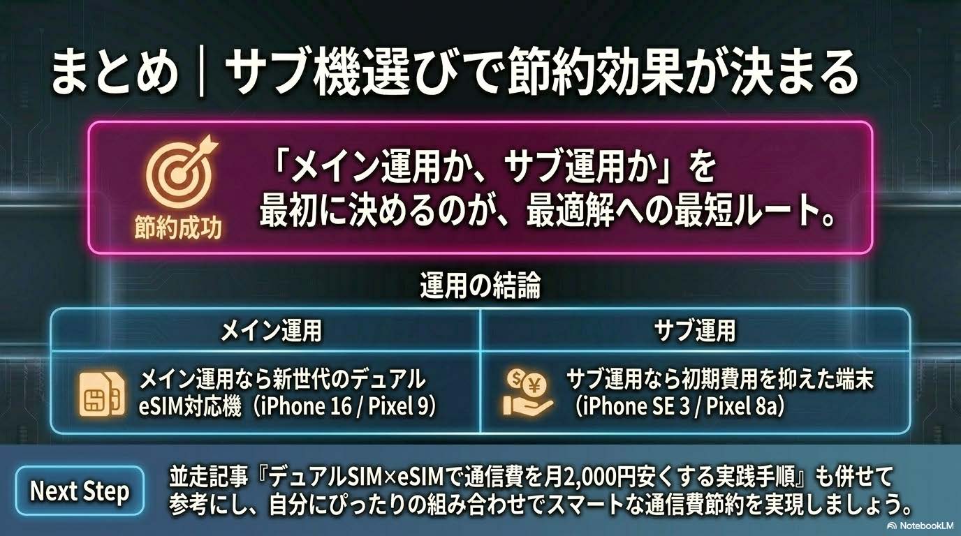 楽天モバイル × eSIM サブ機選びで節約効果が決まる - メイン/サブ運用×端末×組合せの最適解