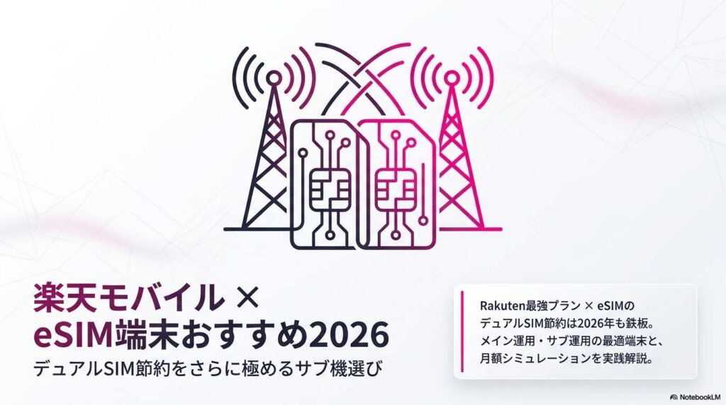 楽天モバイル × eSIM端末おすすめ2026 デュアルSIM節約をさらに極めるサブ機選び完全ガイドのアイキャッチ画像