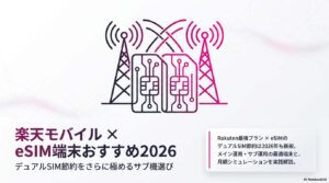 楽天モバイル × eSIM端末おすすめ2026 デュアルSIM節約をさらに極めるサブ機選び完全ガイドのアイキャッチ画像