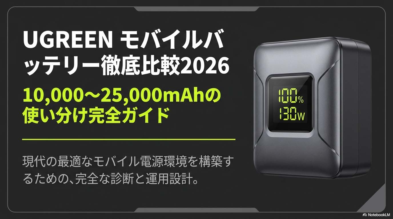 UGREEN モバイルバッテリー徹底比較2026 アイキャッチ画像 10000〜25000mAh完全ガイド