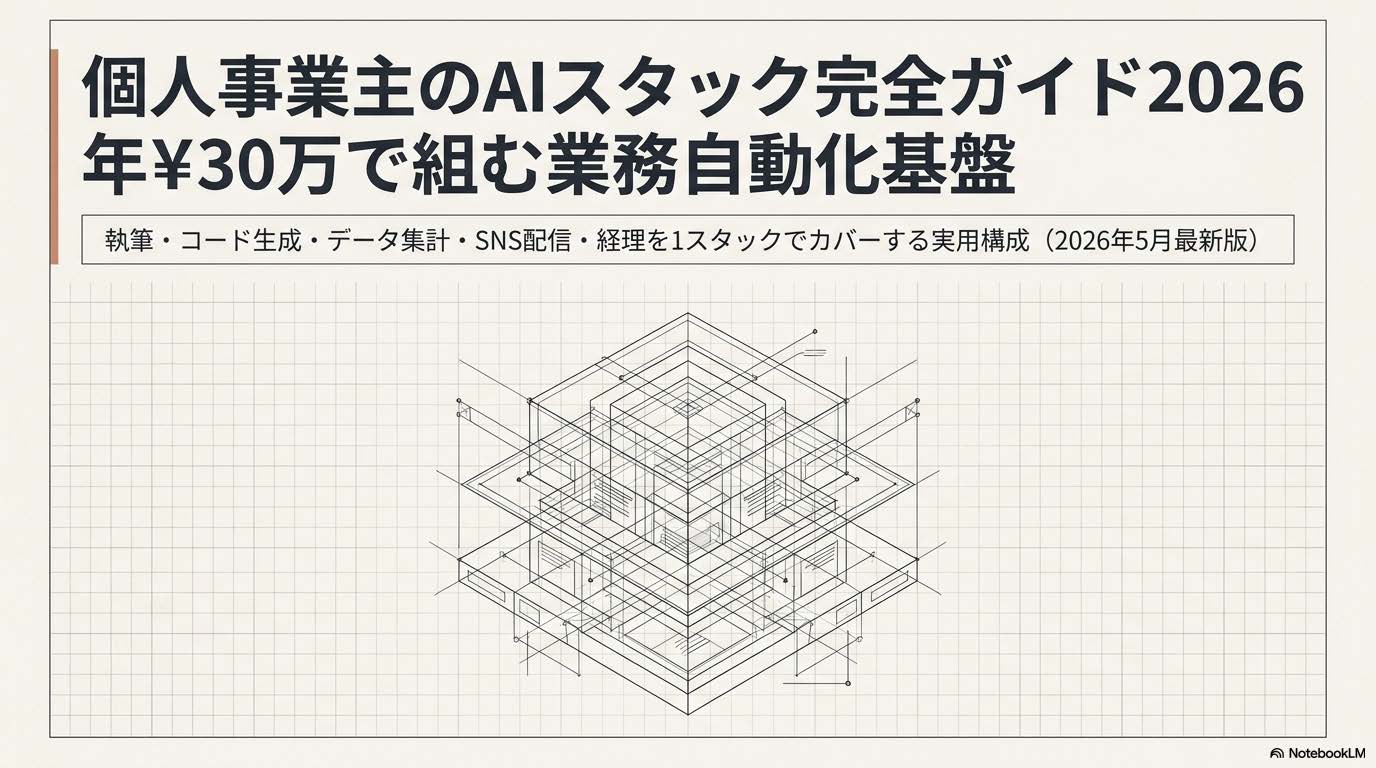 個人事業主向けAIスタック構成（Claude Code・Perplexity・Gemini・MCP）を象徴するイメージ