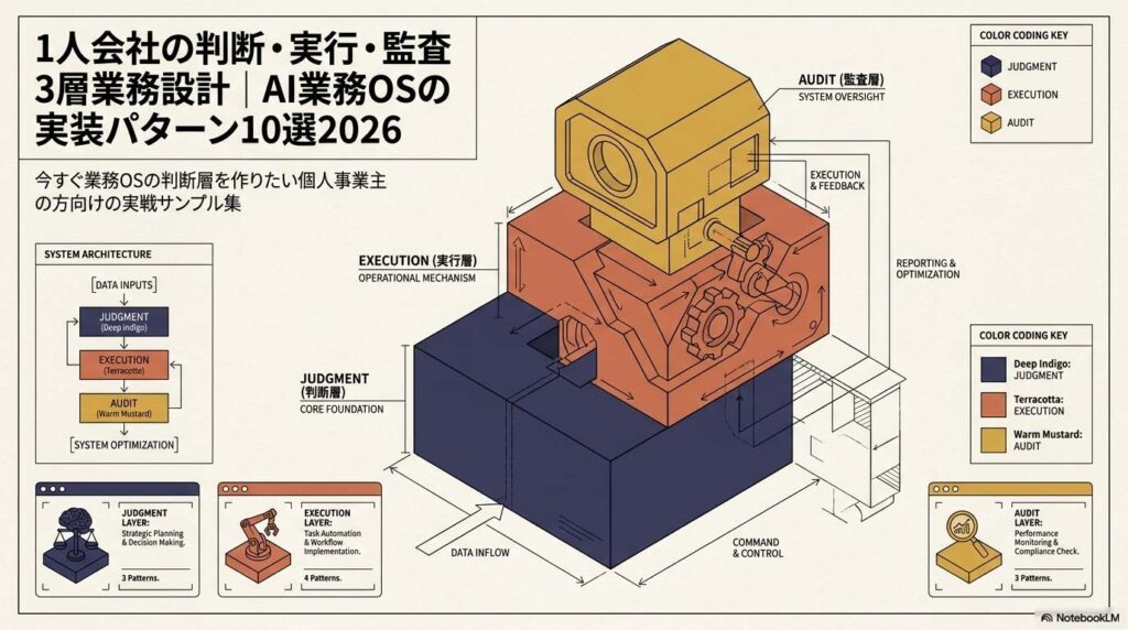 判断・実行・監査の3層モデルをベン図で表現した業務設計図