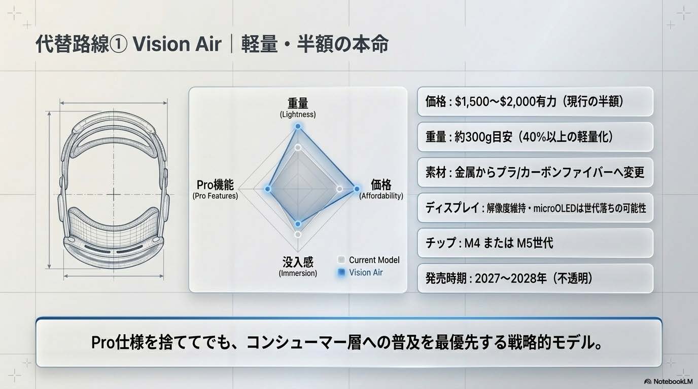 Apple Vision Airの代替路線 - 重量40%減・価格半額・コンシューマー普及戦略製品