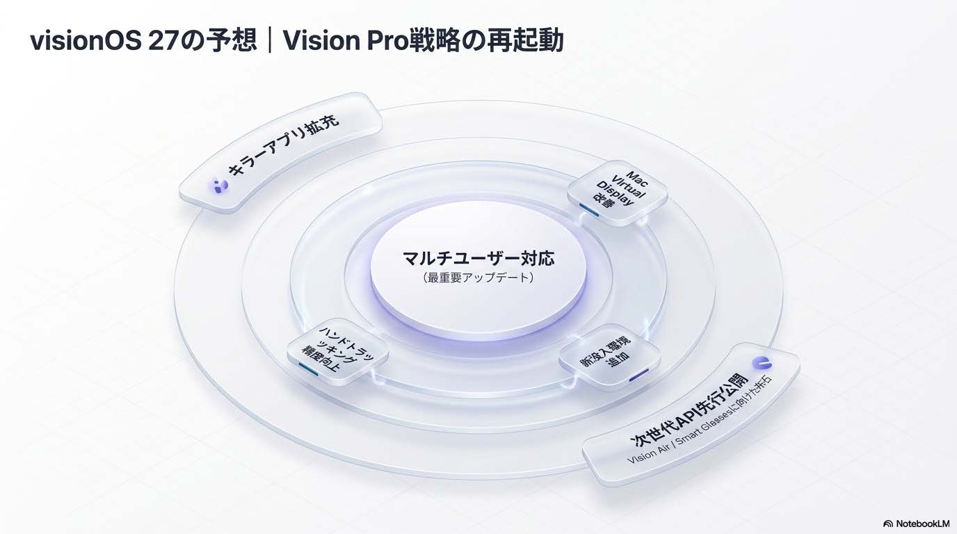 visionOS 27の予想 - マルチユーザー対応・ハンドトラッキング向上・Mac Virtual Display改善