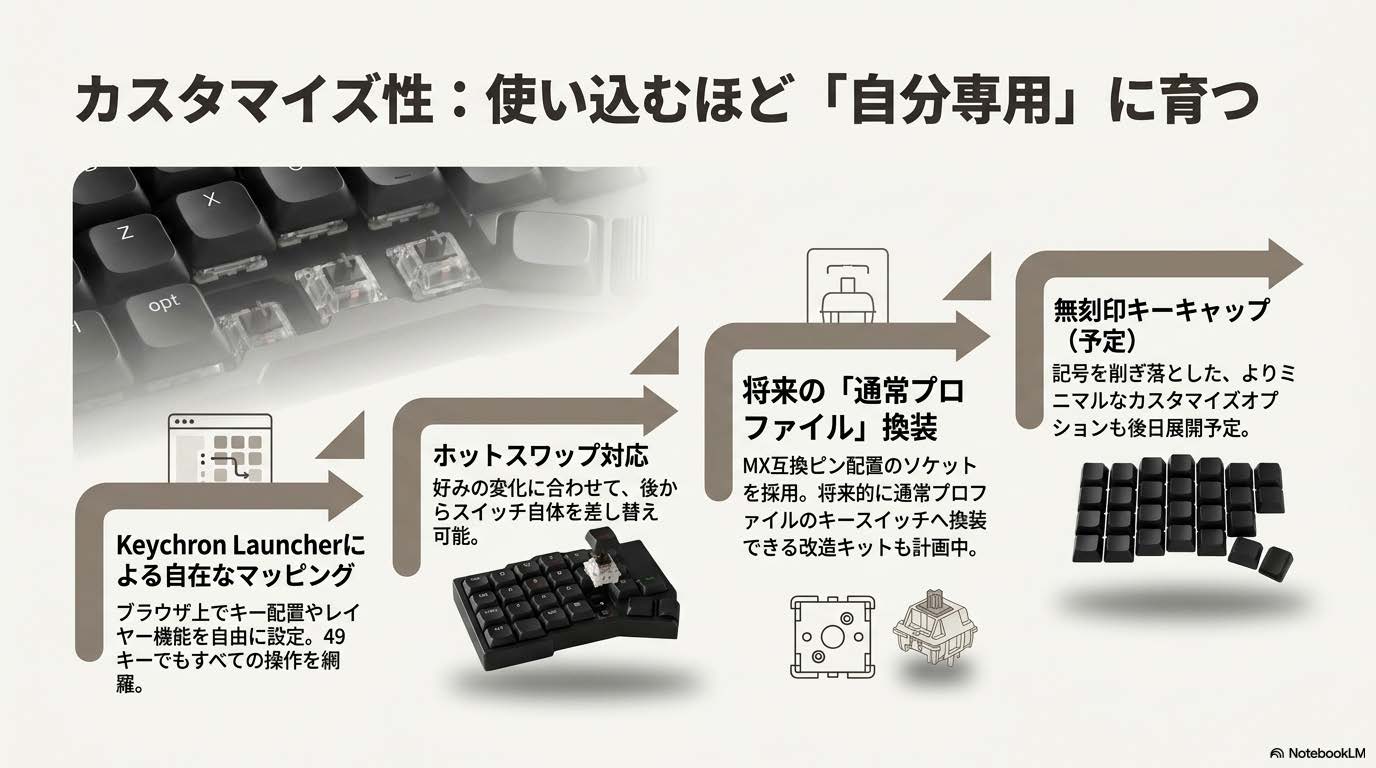 Keychron Launcherによるキー配置カスタマイズとホットスワップの解説図