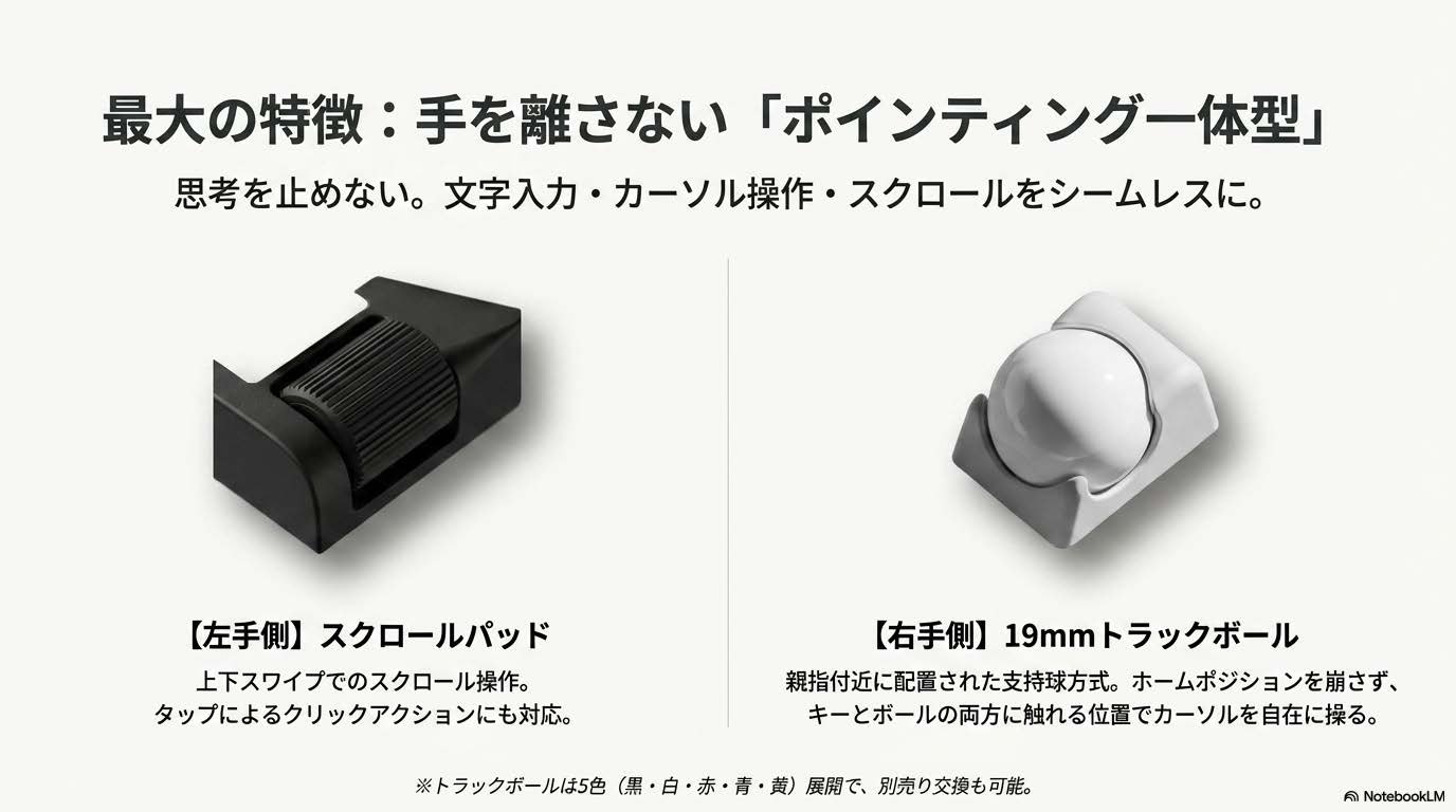 Orca echoの右親指19mmトラックボールと左スクロールパッドの一体設計図解