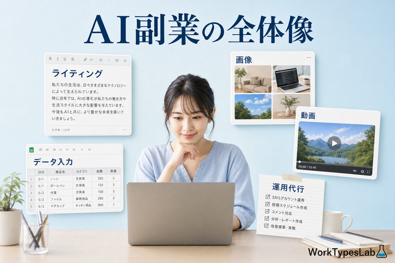 AI副業・在宅ワークの種類を示す全体像インフォグラフィック