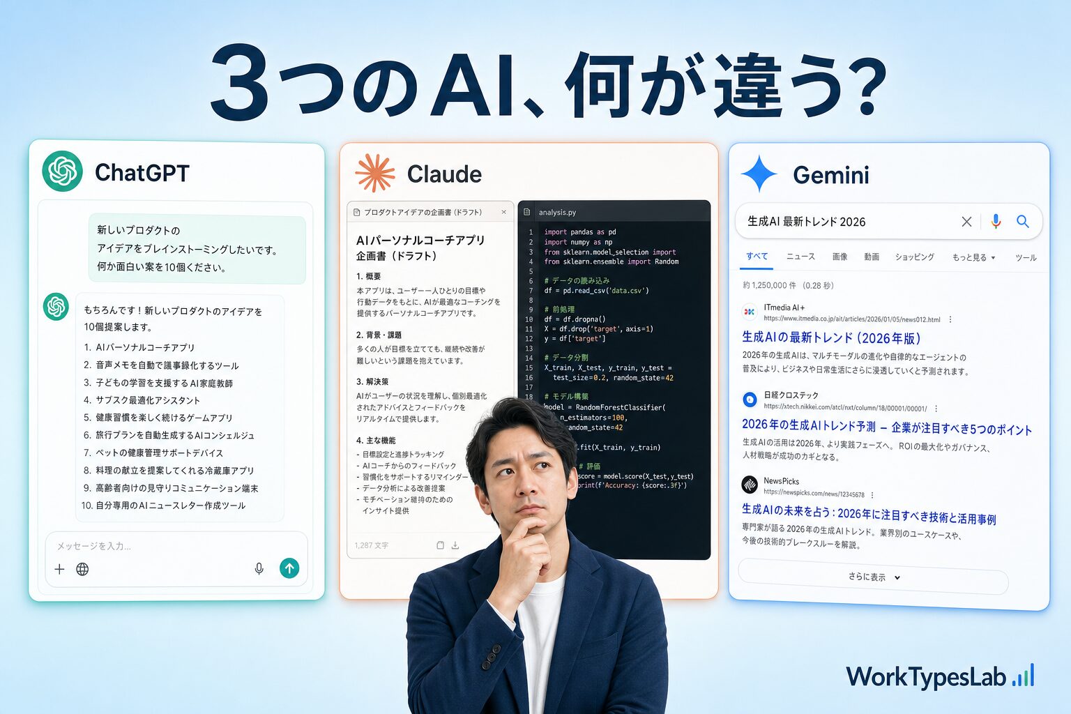 3社の開発元と得意分野の違い比較図解