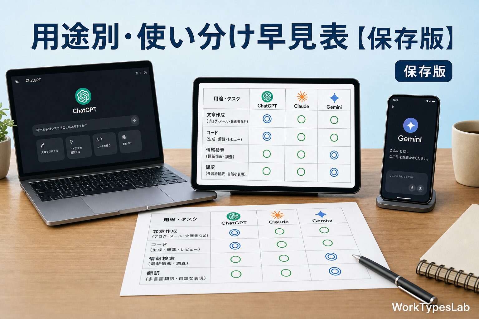 用途別AI使い分け早見表の図解