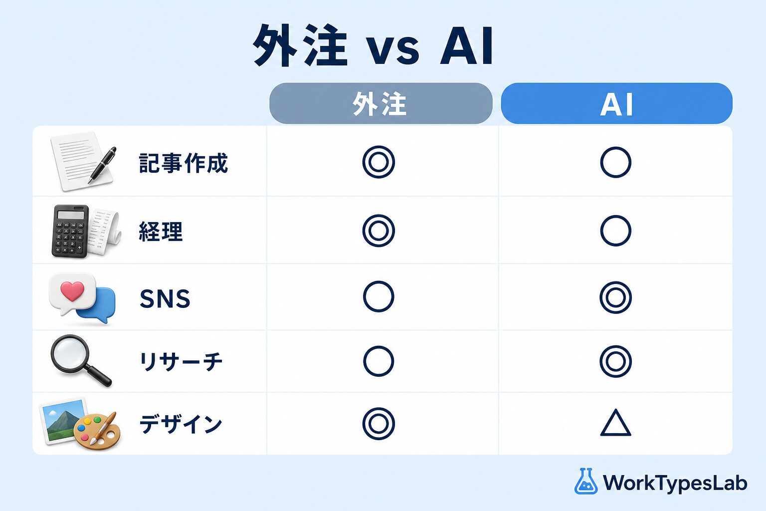 外注していた業務 vs AI置き換え可否・コスト早見表
