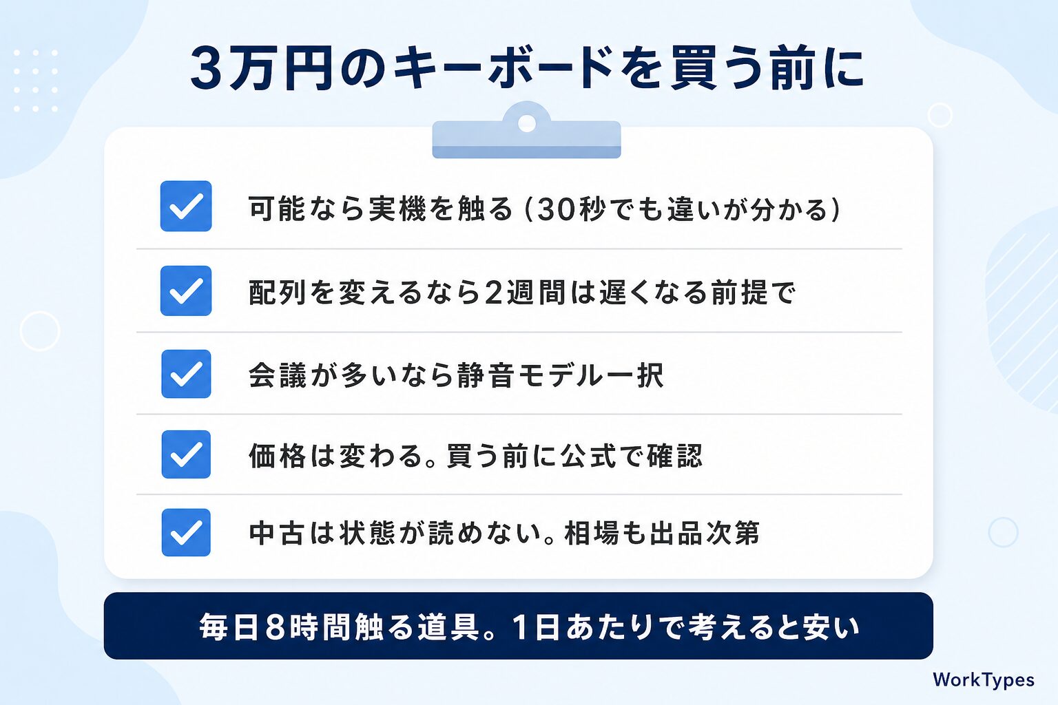 「3万円キーボードを買う前のチェックリスト」図解