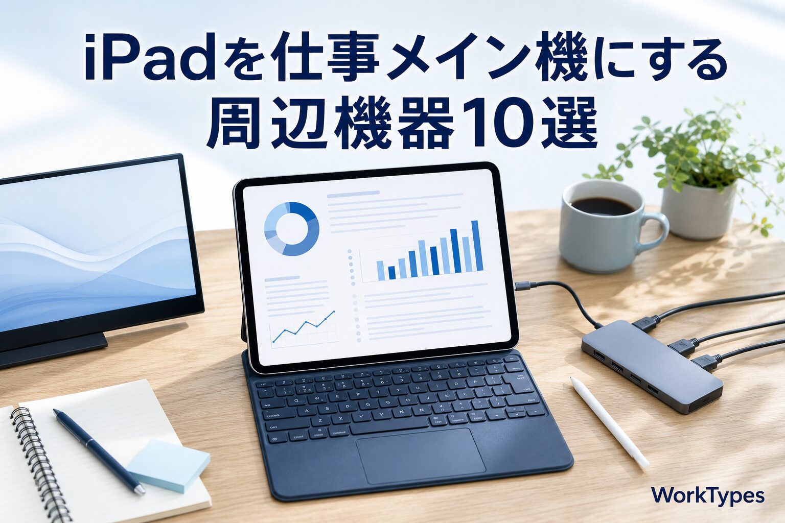 iPadと外付けキーボード・USB-Cハブ・外部モニターを組み合わせた仕事用デスク環境