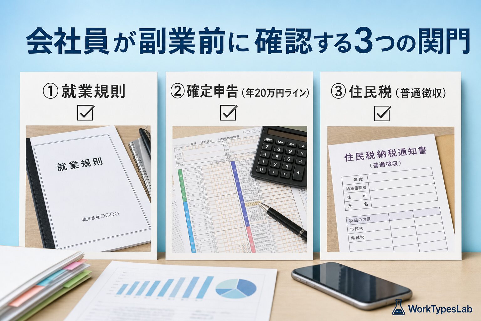 就業規則・確定申告・住民税をチェックする会社員向けの図解