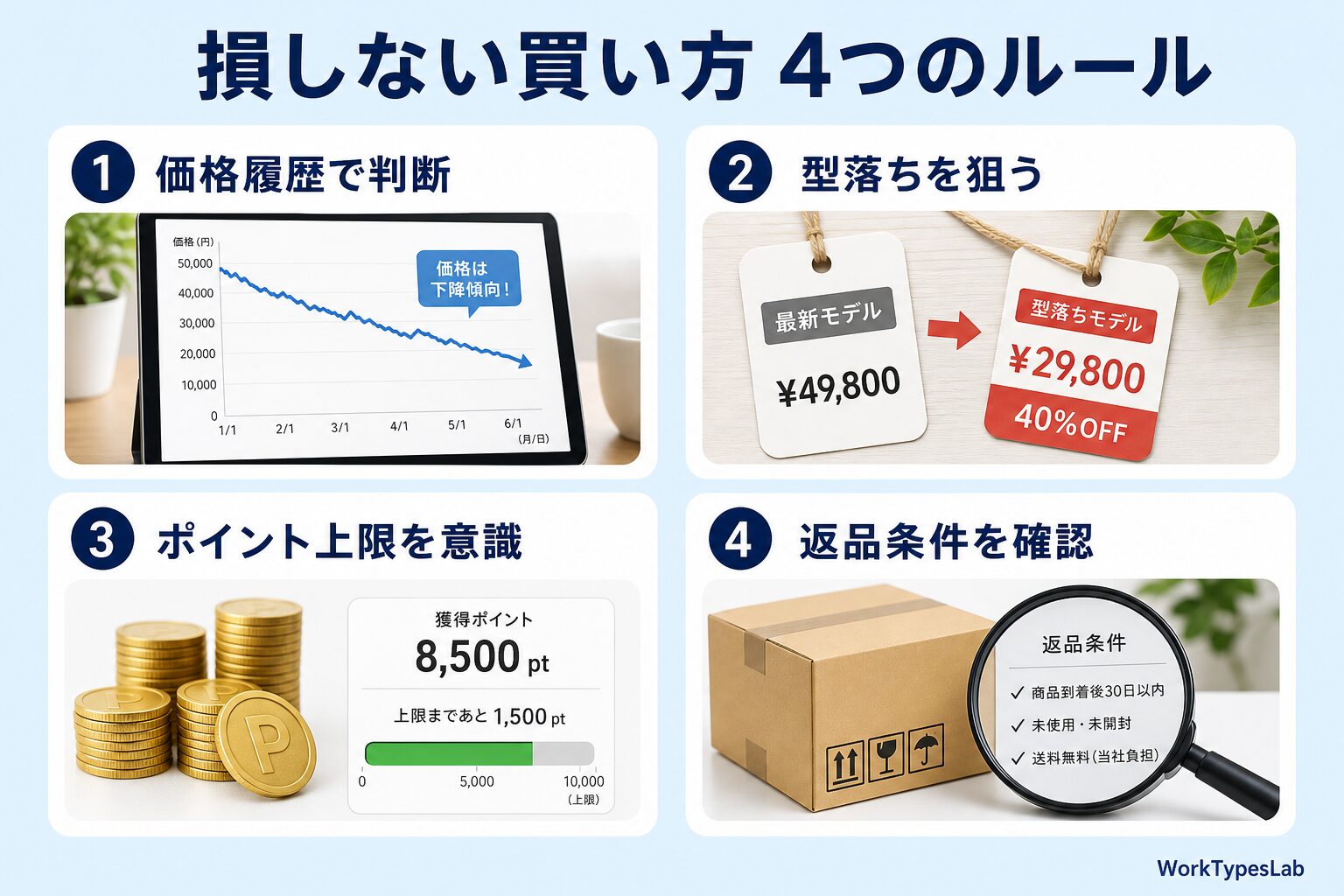 プライムデーで損しない買い方4つのルール|価格履歴・型落ち・ポイント上限・返品条件
