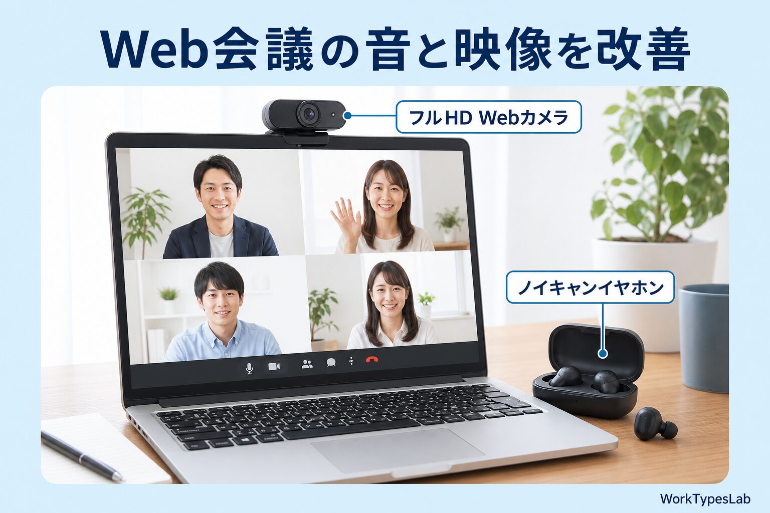 Web会議の音と映像を改善するガジェット|フルHD Webカメラ・ノイキャンイヤホン