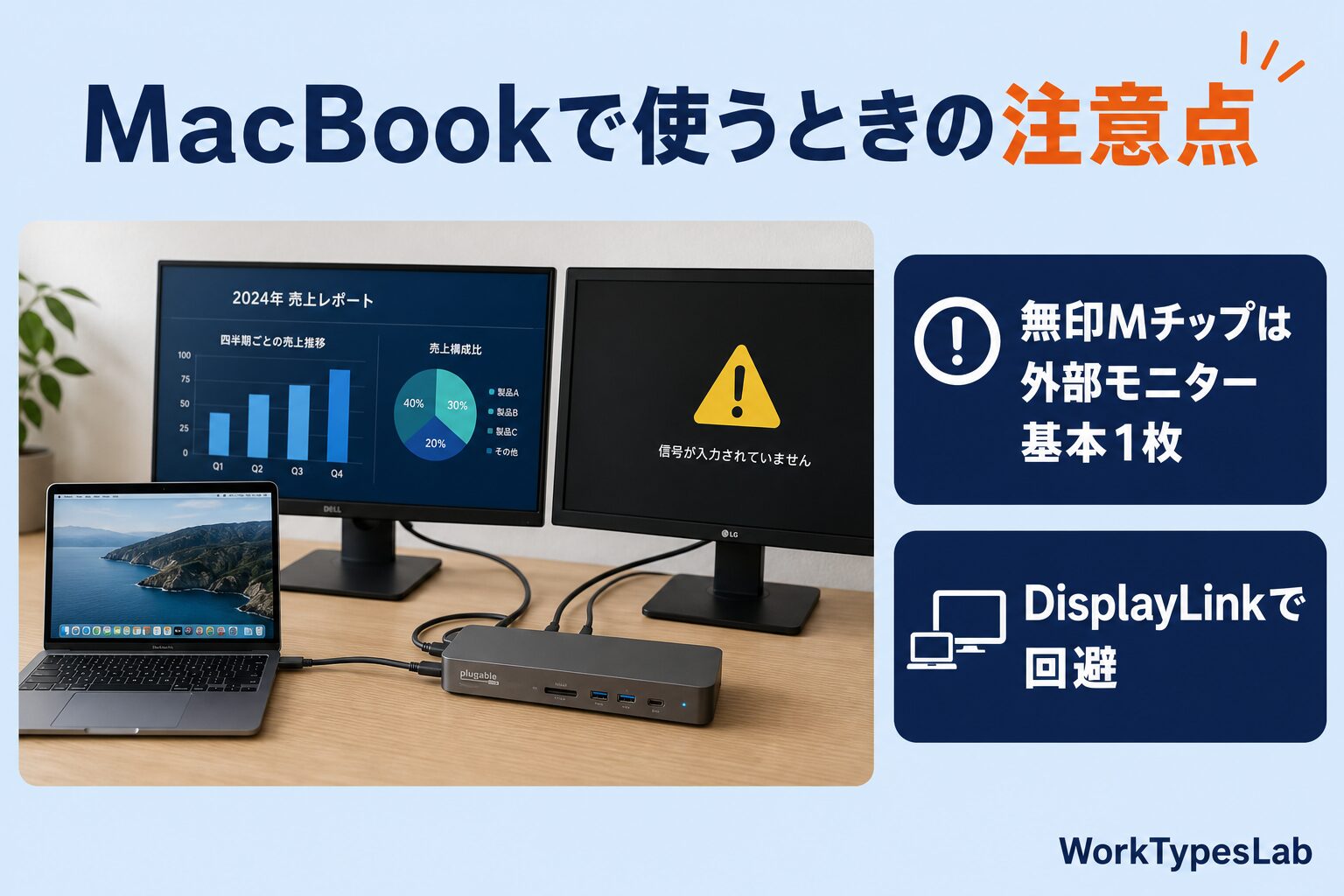 MacBookでドッキングステーションを使うときの注意点|外部モニター枚数とDisplayLink