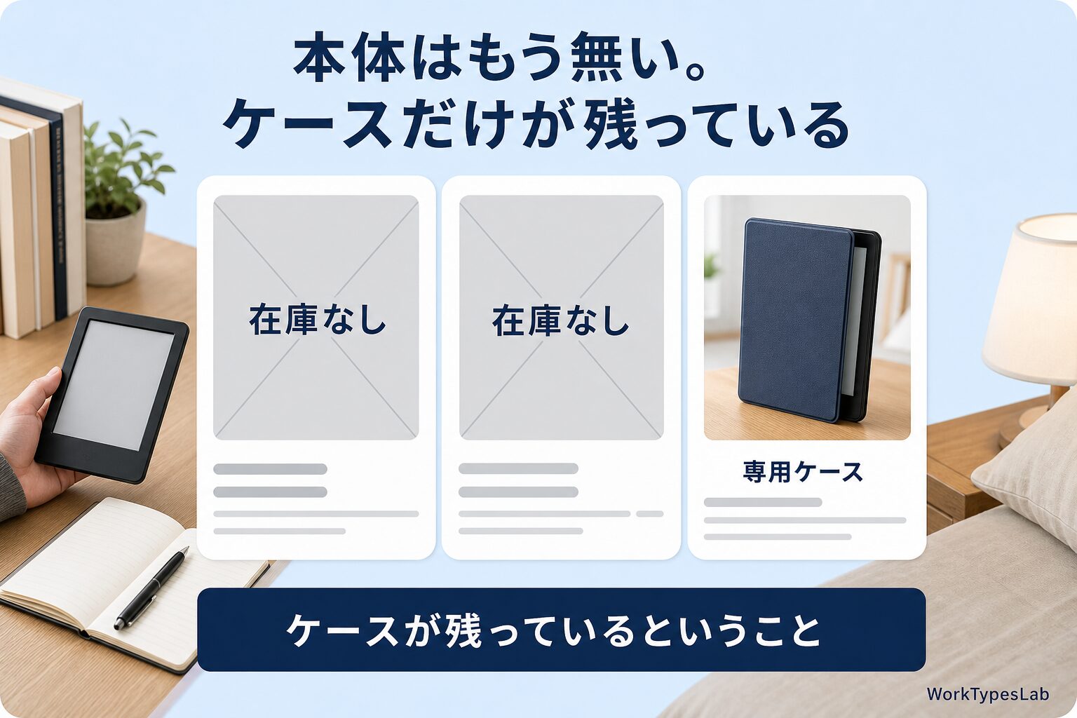 本体が在庫なしで専用ケースだけが残っている通販サイトの一覧を模した図