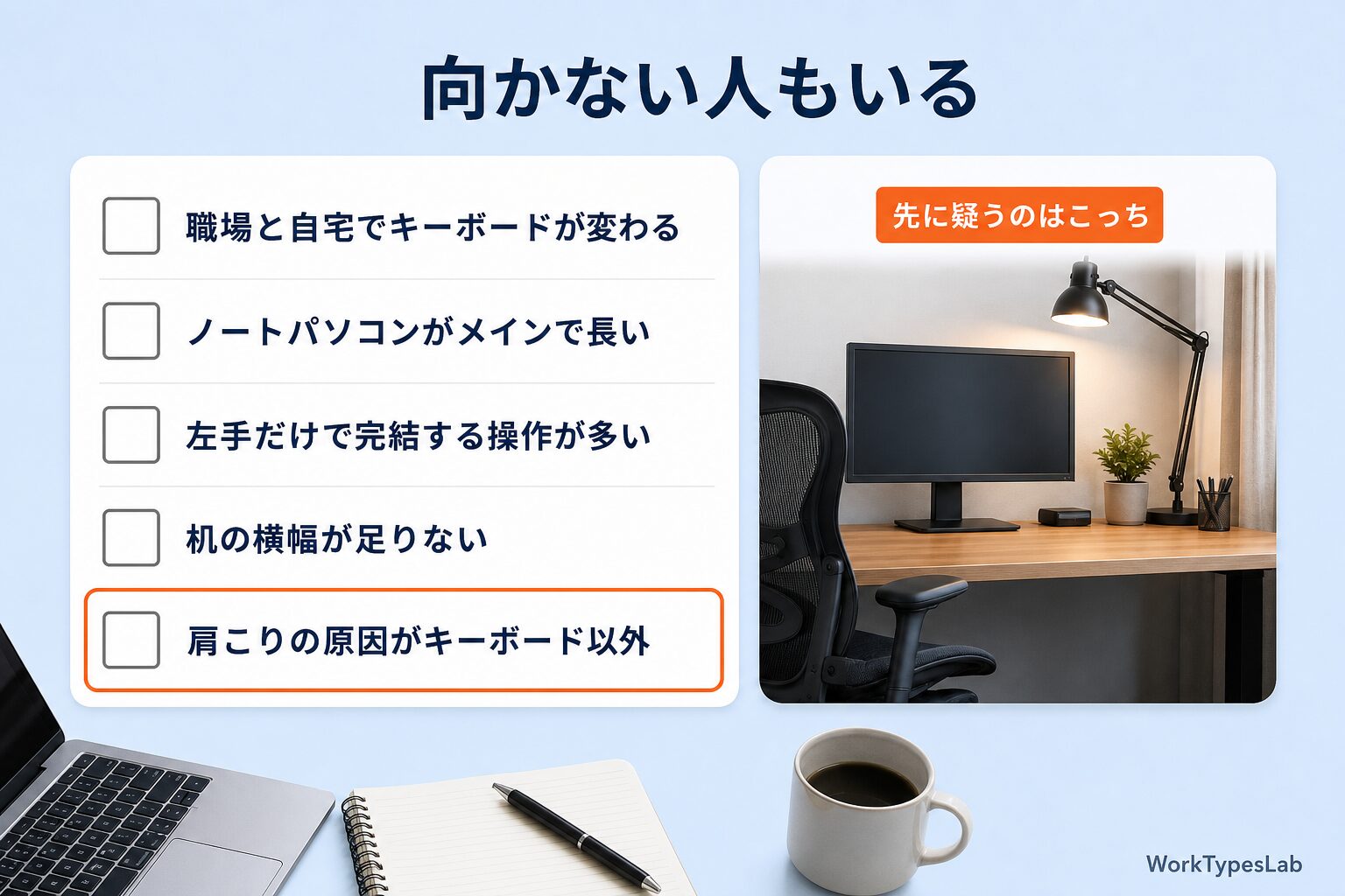 分割キーボードが向かない人の条件を5項目並べたチェックリスト