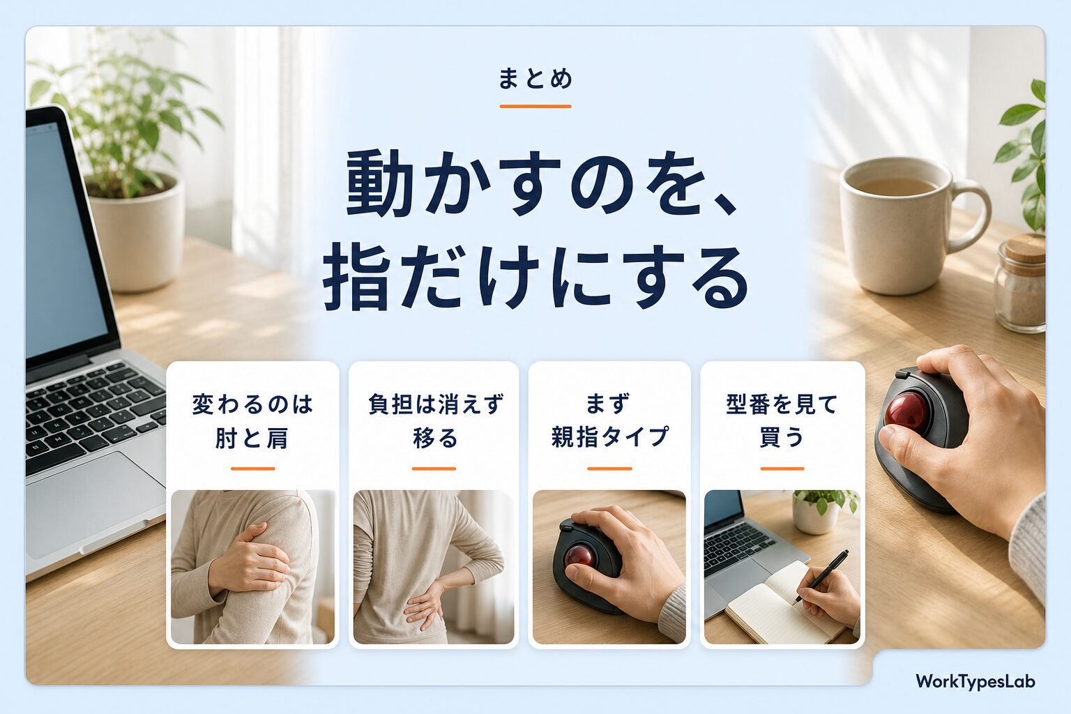 トラックボール選びの要点4つをまとめたスライド