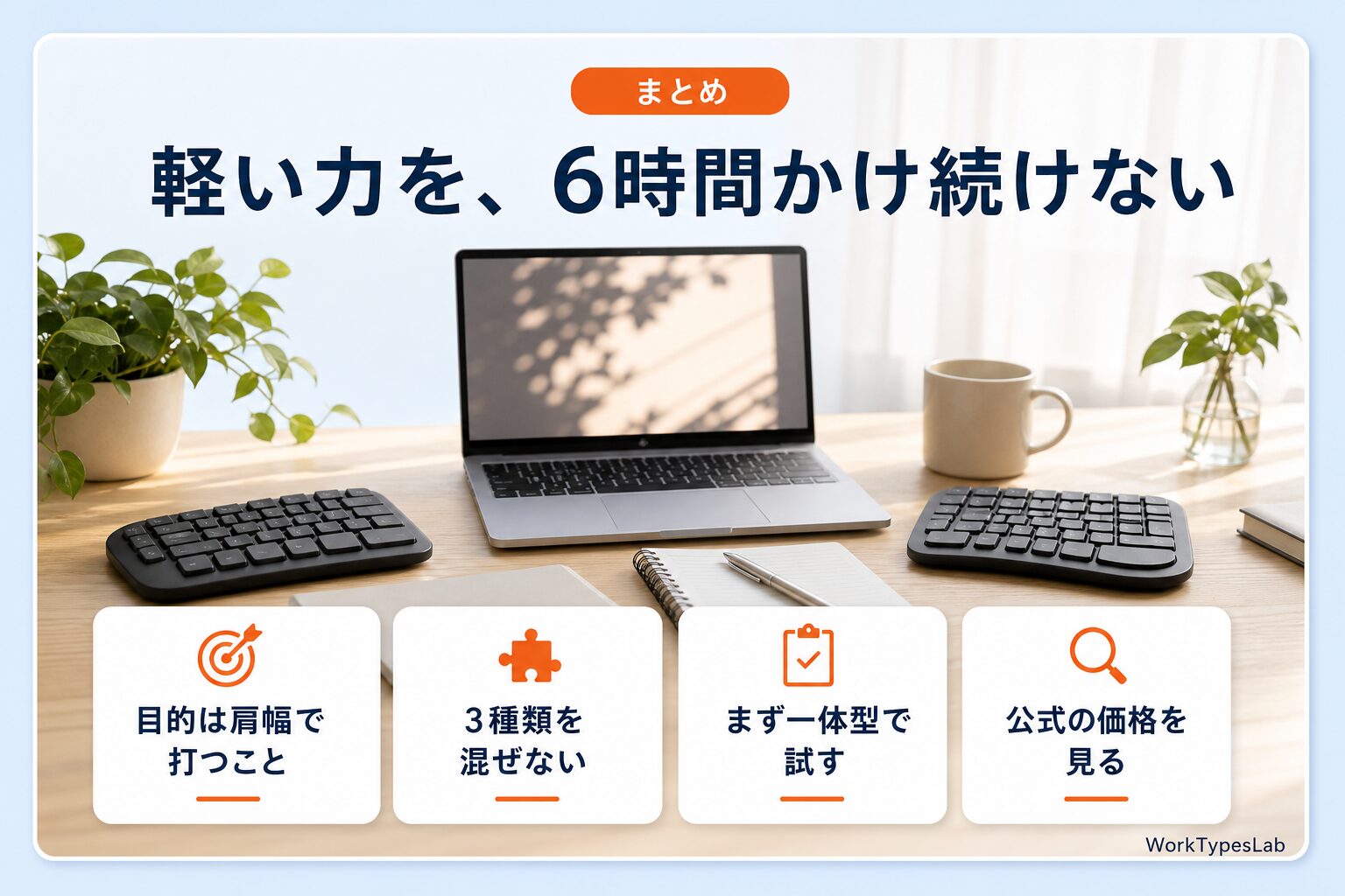 分割キーボード選びの要点4つをまとめたスライド