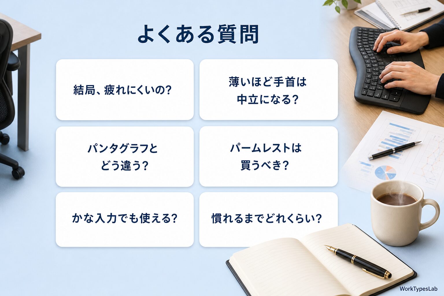 6つの疑問文を並べた質問カード