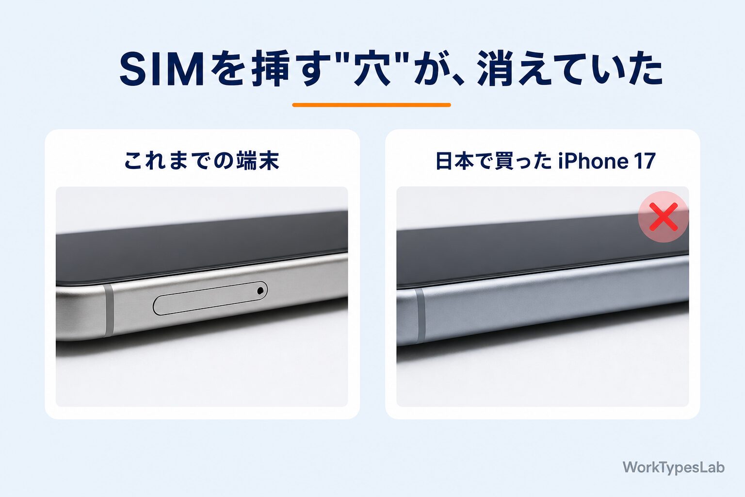 iPhone 17ではSIMトレイが無くなっている - 端末側面の比較