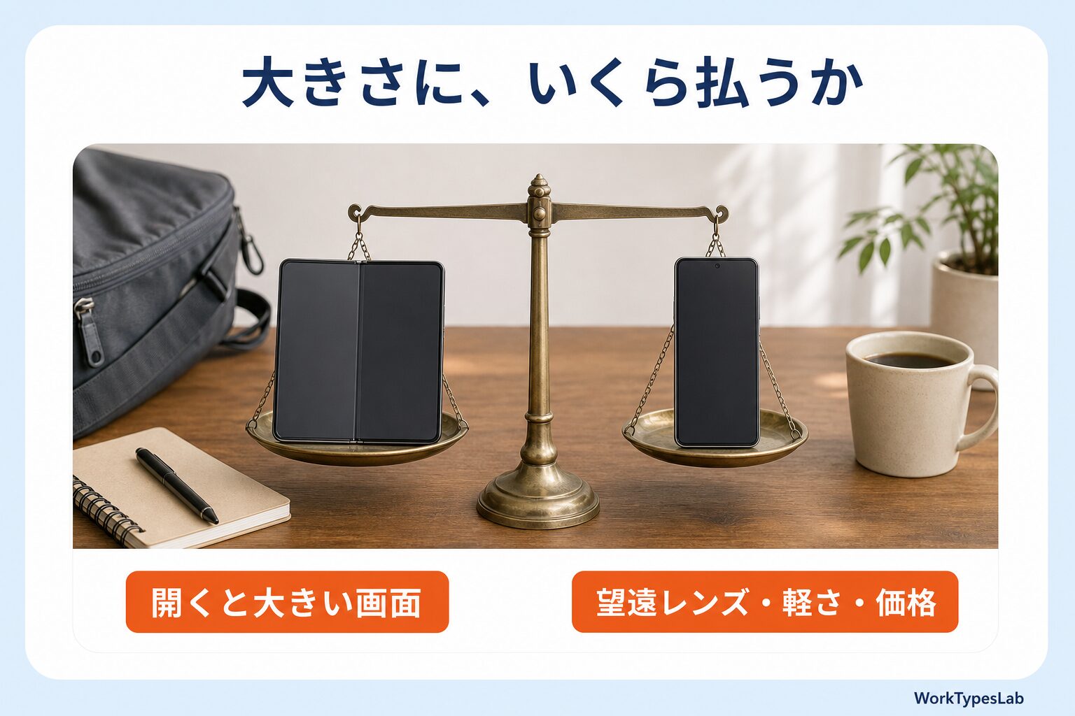 画面の大きさと、望遠レンズ・軽さ・価格を天秤にかけた比較の図