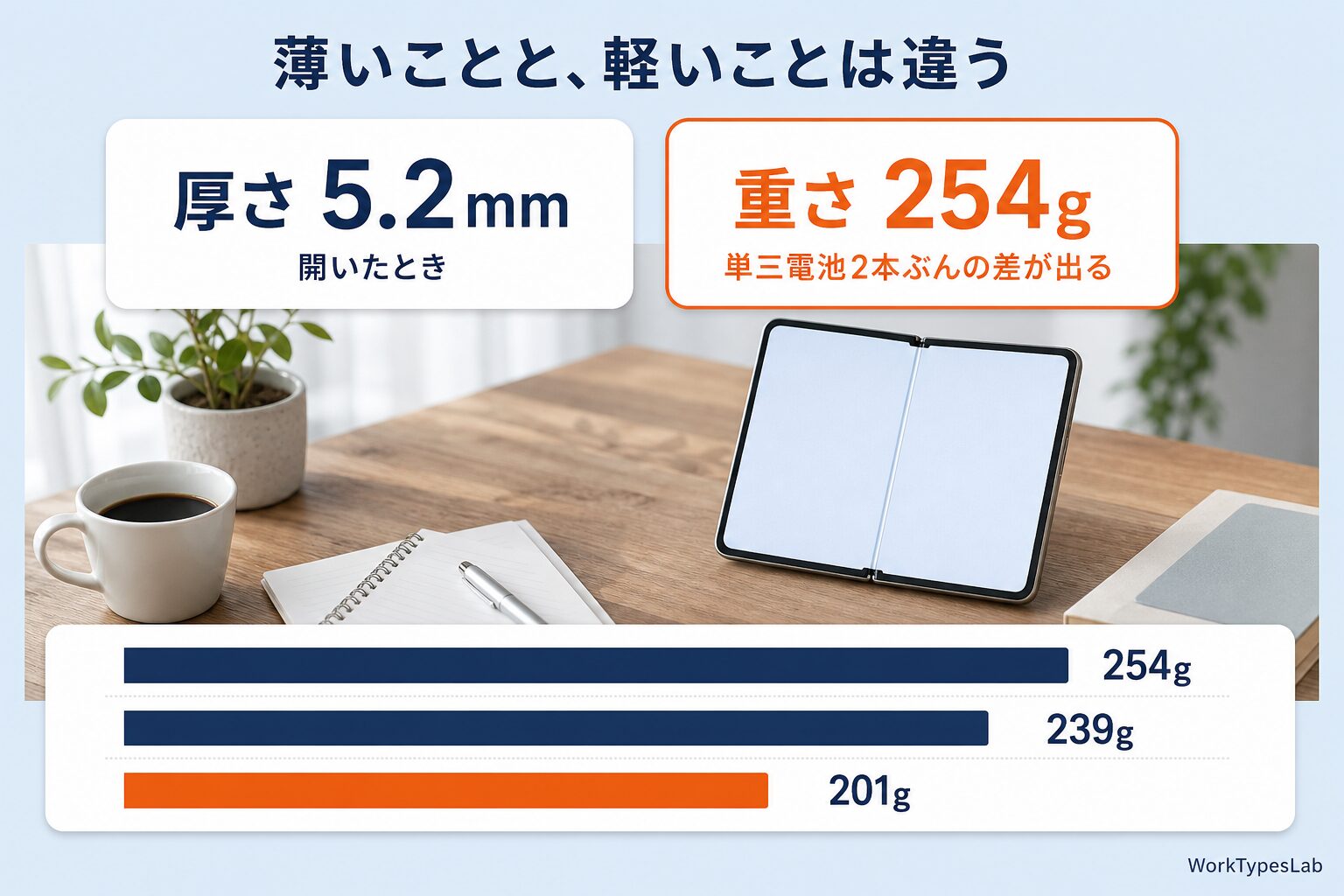 iPhone Duoは254グラム - 薄さ5.2ミリと軽さは別の指標