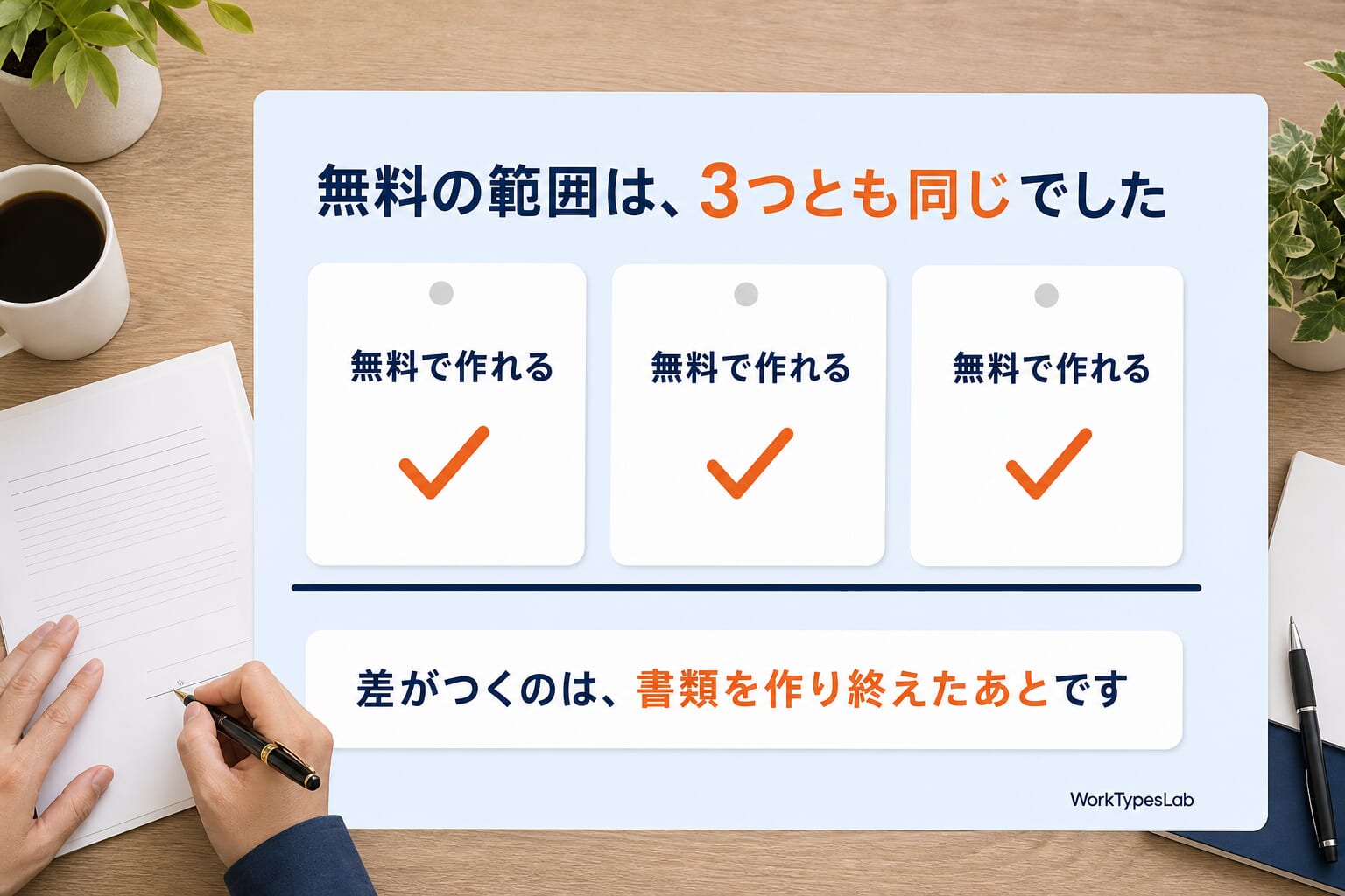 無料の開業書類作成サービス3社の比較図