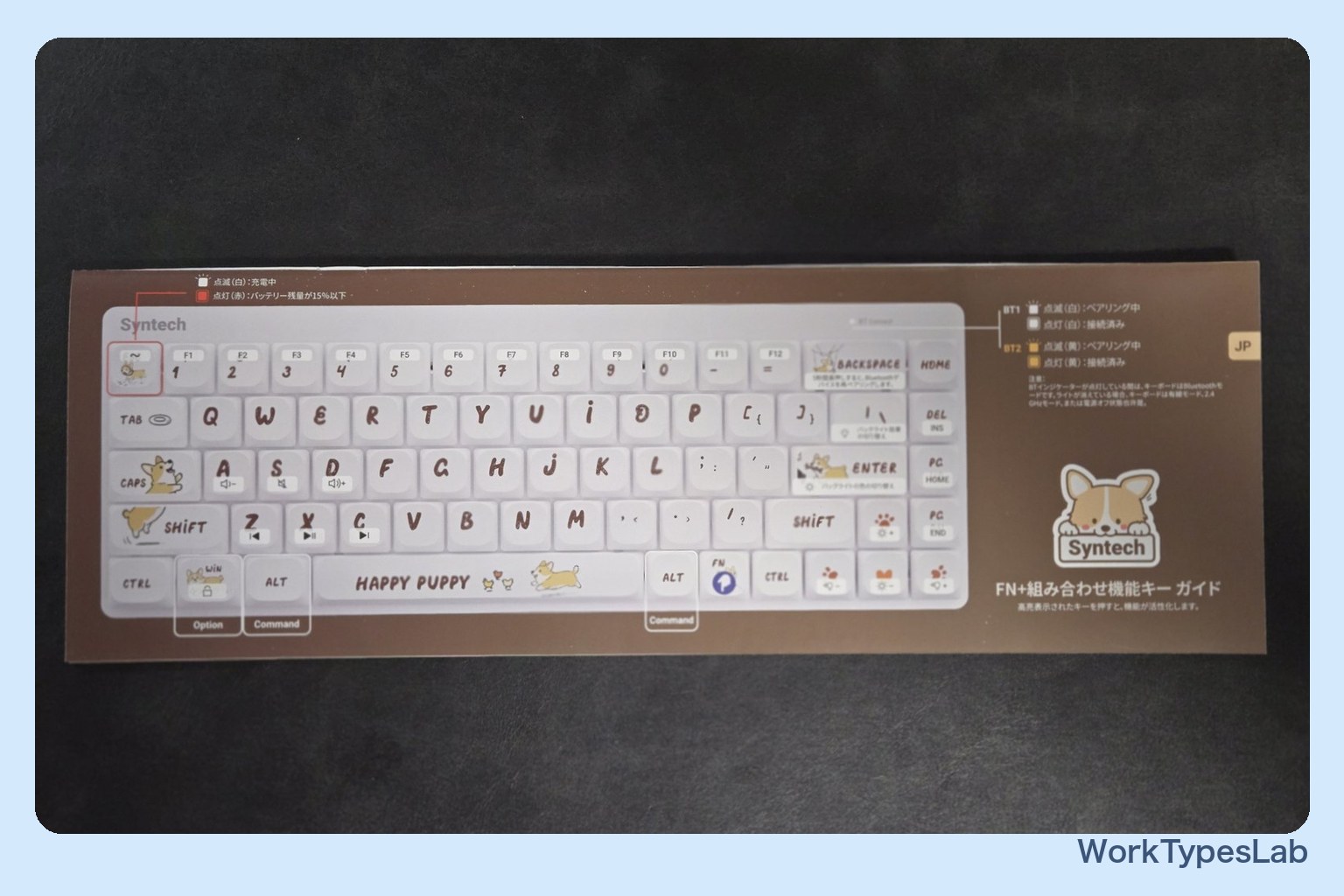 付属の日本語説明書「FN+組み合わせ機能キー ガイド」