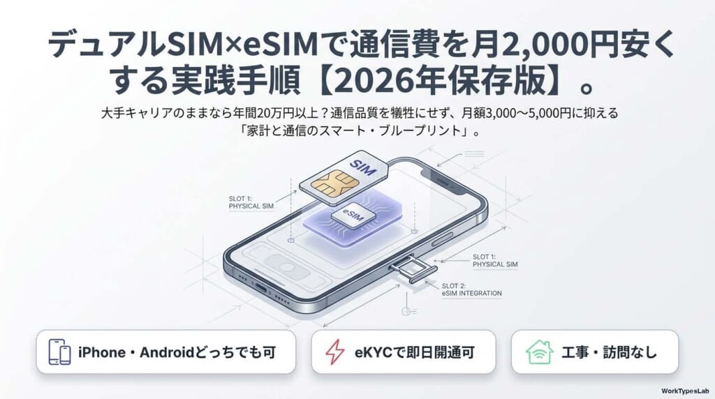 デュアルSIM×eSIMで通信費を月2,000円節約する実践手順のアイキャッチ