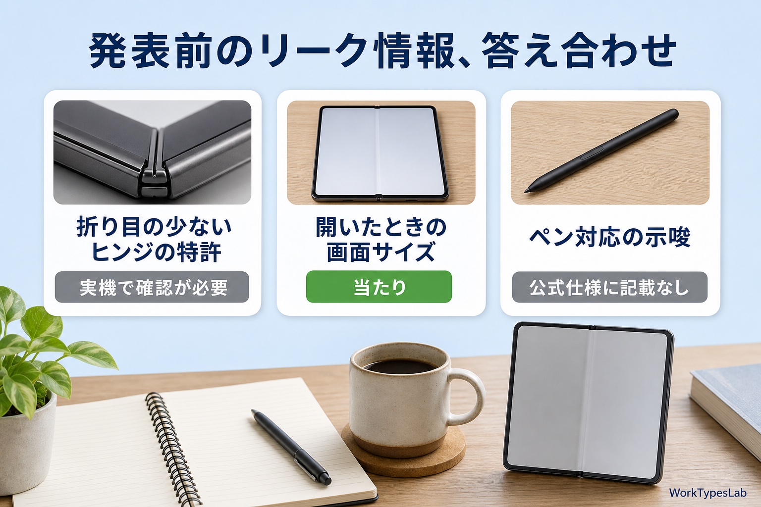 折りたたみiPhoneの発表前リーク情報の答え合わせ（ヒンジ特許・画面サイズ・ペン対応）
