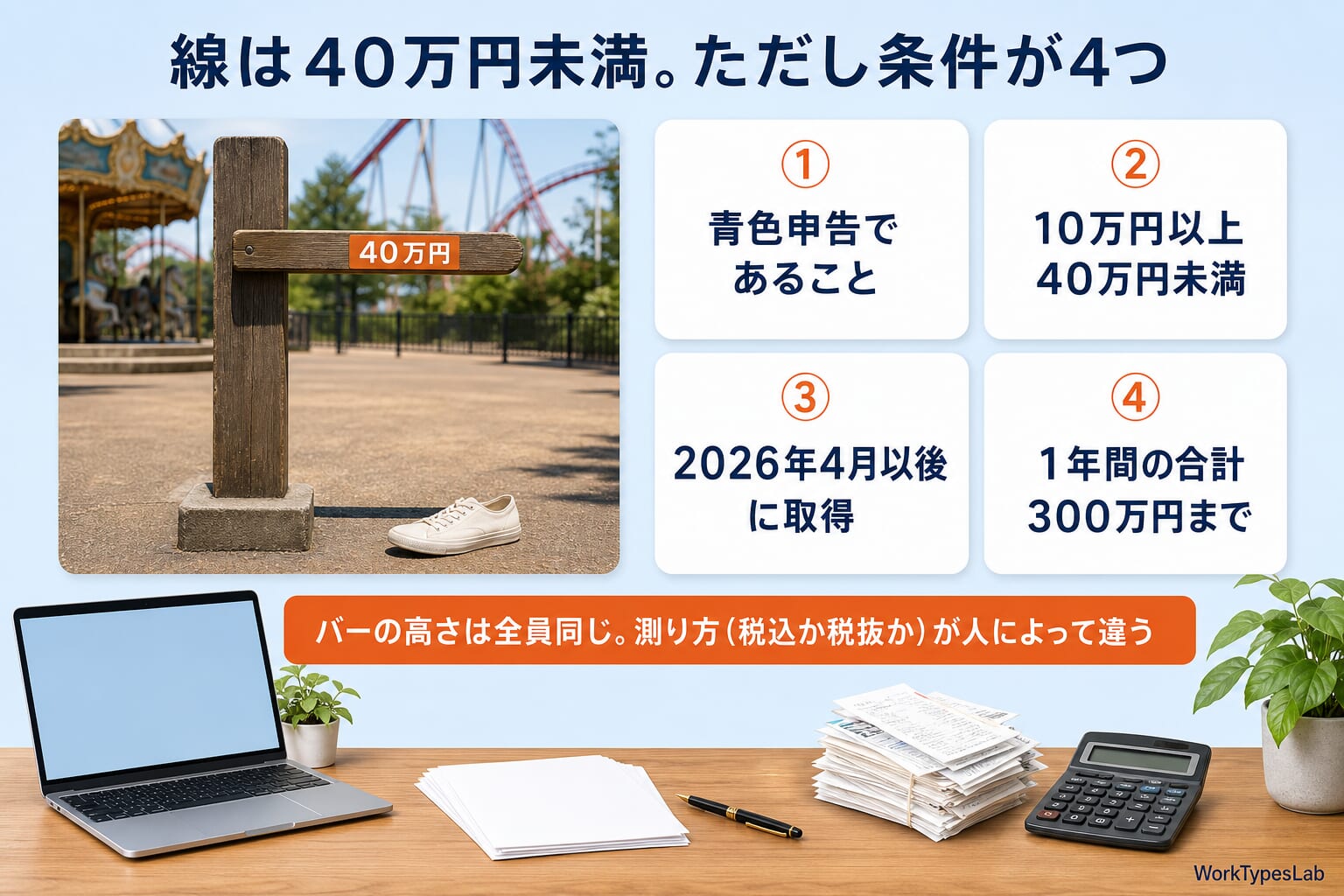 少額減価償却資産の特例を使うための4つの条件の図