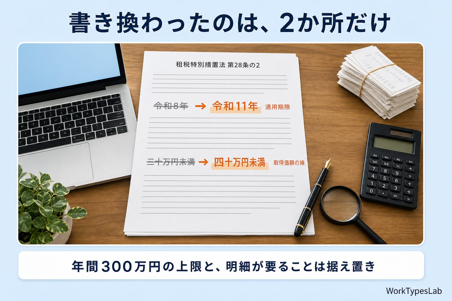 租税特別措置法第28条の2で書き換わった2か所を示す図