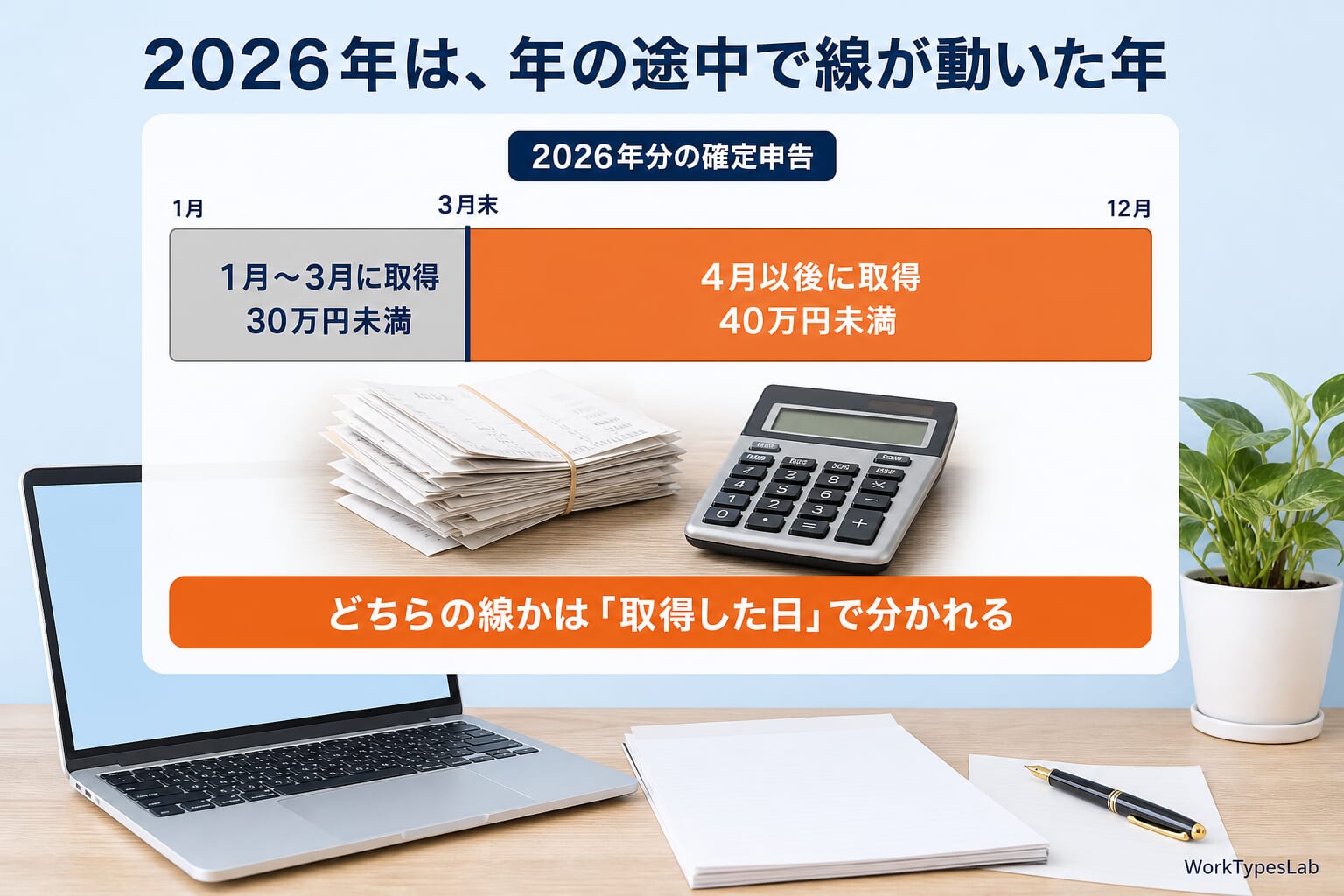 2026年は3月までの取得と4月以降の取得で線が違うことを示す図