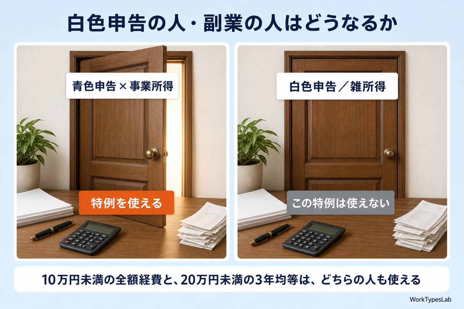 白色申告と雑所得の人が特例を使えないことを示す図