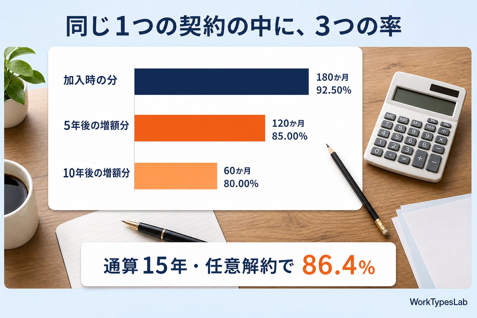 公式の計算例で掛金区分ごとに支給率が異なることを示す図