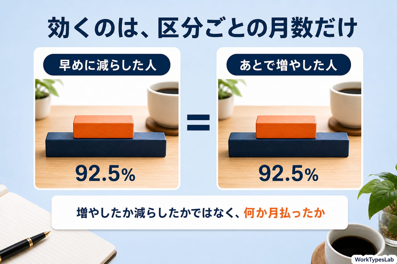区分構成が同じなら増額でも減額でも受取率が同じになることを示す図